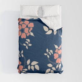 FLORAL IN BLUE AND CORAL Comforter