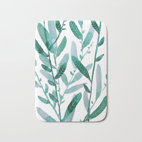 greeen water color leaves Bath Mat