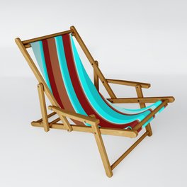 [ Thumbnail: Maroon, Sienna, Turquoise, Cyan, and Dark Turquoise Colored Stripes/Lines Pattern Sling Chair ]