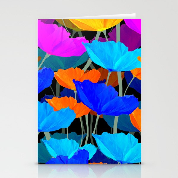 Colorful Poppies on Black Background #decor #society6 #buyart Stationery Cards