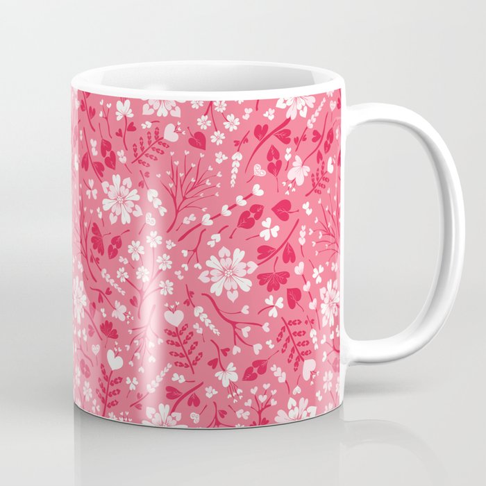 Red, Pink & White Floral Hearts Pattern for Valentine's Day Coffee Mug