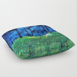 Fireflies in forest and a little girl Floor Pillow