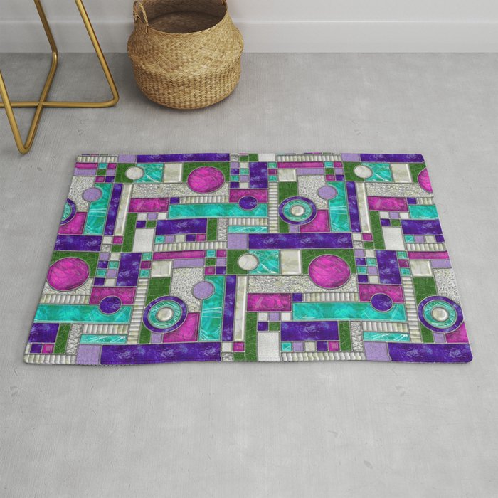 Stained Glass Window - Color Blocking - Pink Purple Blue Rug