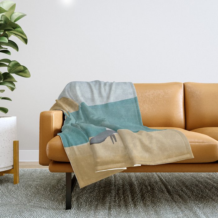 Lone seagull by the beach Throw Blanket