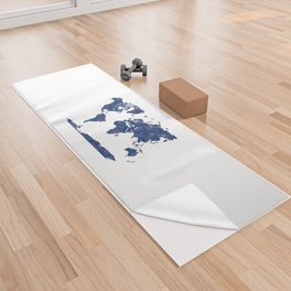world map in watercolor blue color Yoga Towel