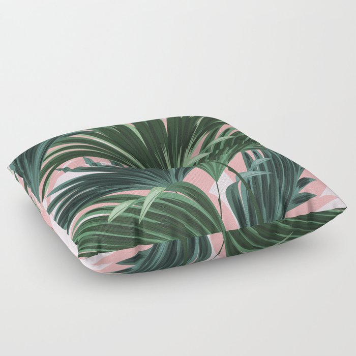 Pink and green palm trees Floor Pillow