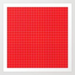 Red Grid White Line Art Print