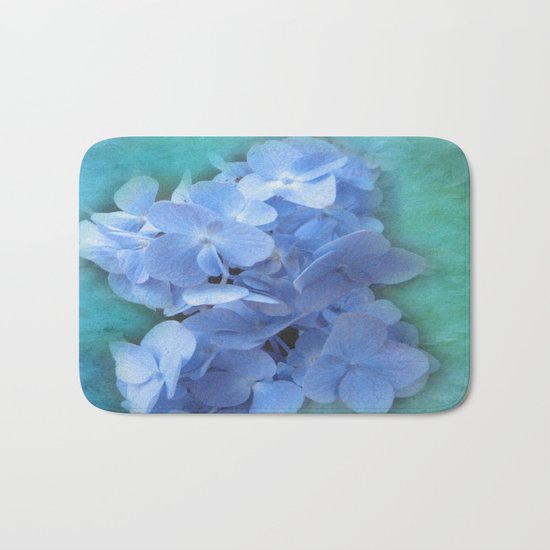 Blue Hydrangea on Green Bath Mat