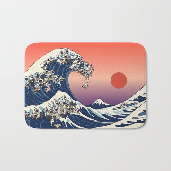 The Great Wave Of French Bulldog Bath Mat