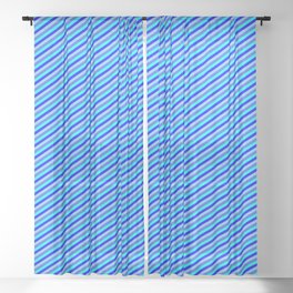 [ Thumbnail: Royal Blue, Cyan, Blue & Light Sky Blue Colored Pattern of Stripes Sheer Curtain ]