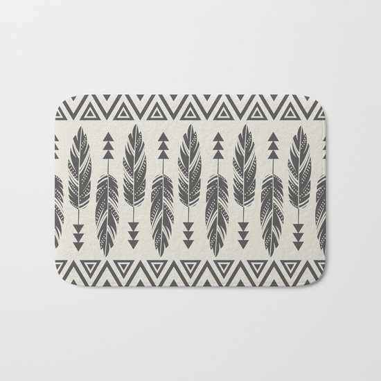 Tribal Feathers-Black & Cream Bath Mat