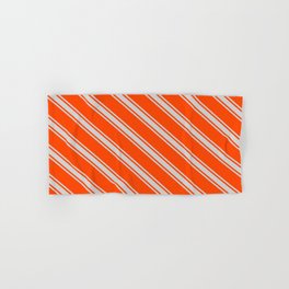 [ Thumbnail: Red and Light Grey Colored Lined Pattern Hand & Bath Towel ]