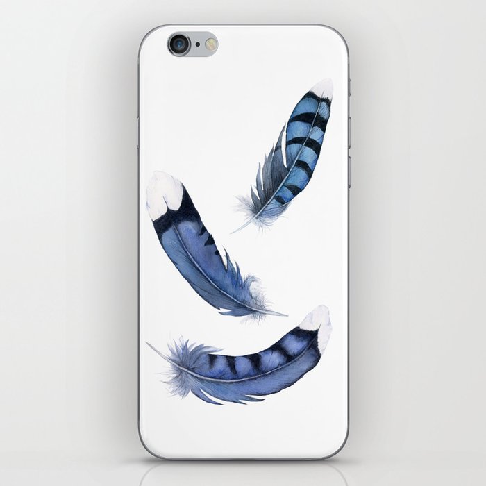 Falling Feather, Blue Jay Feather, Blue Feather watercolor painting by Suisai Genki iPhone Skin