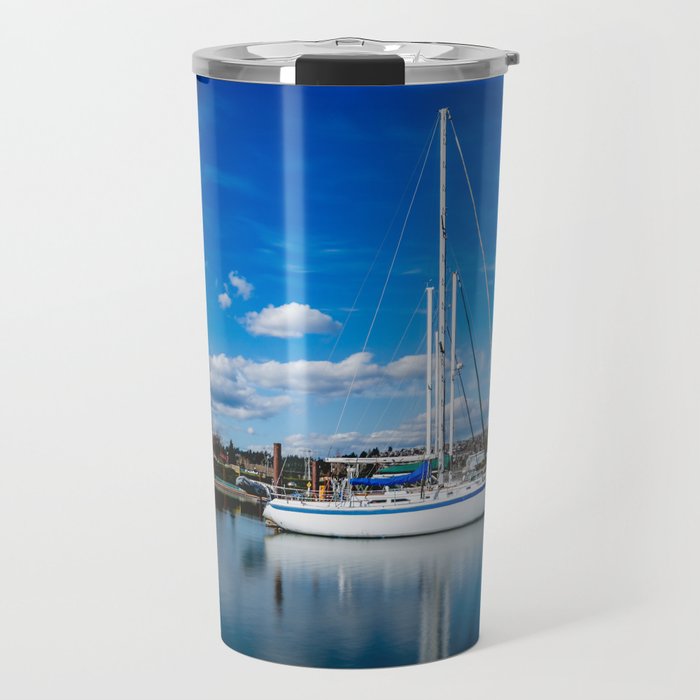 Columbia River Boat Reflection Travel Mug