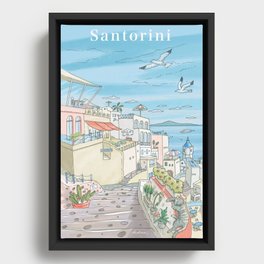 Santorini Greece Travel Illustration  Framed Canvas