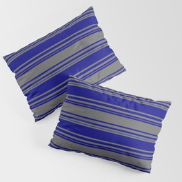 [ Thumbnail: Blue and Dim Grey Colored Stripes Pattern Pillow Sham ]