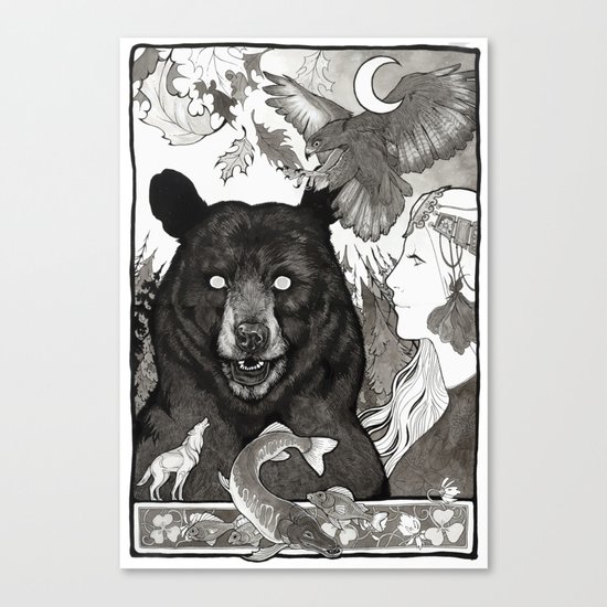 Bear, wolf, pike and falcon Canvas Print