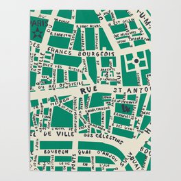 PARIS MAP GREEN Poster