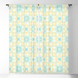 Yellow and blue granny squares over cream Blackout Curtain