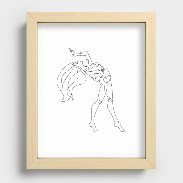 Minimal one line art poster of dancer Recessed Framed Print