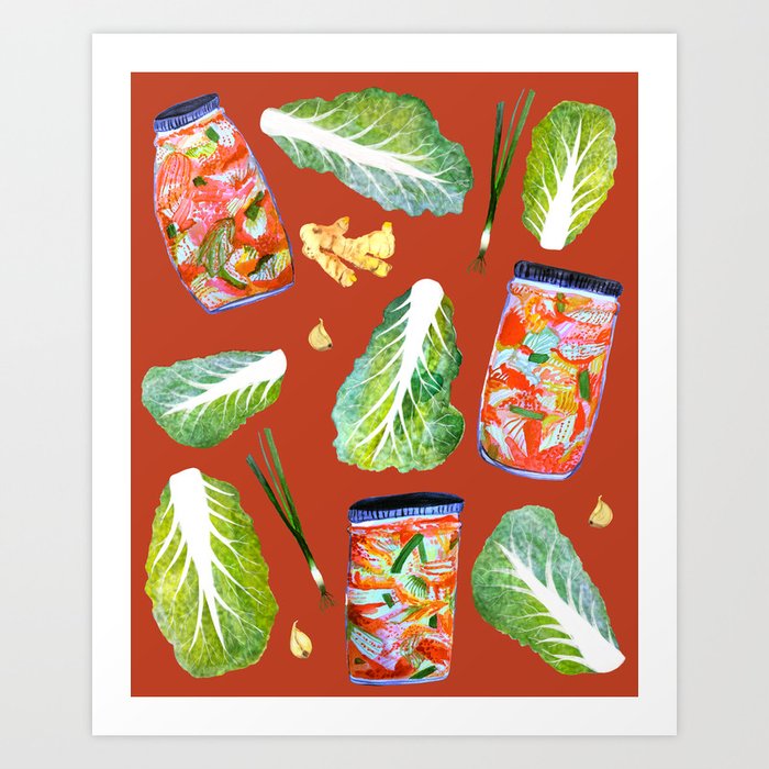 Kimchi Ingredients Spicy Fun Fermentation Watercolor Red Art Print