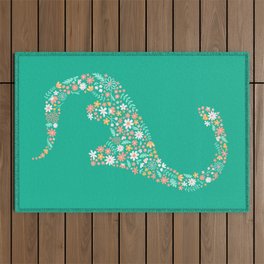 Floral Brontosaurus on Teal Outdoor Rug