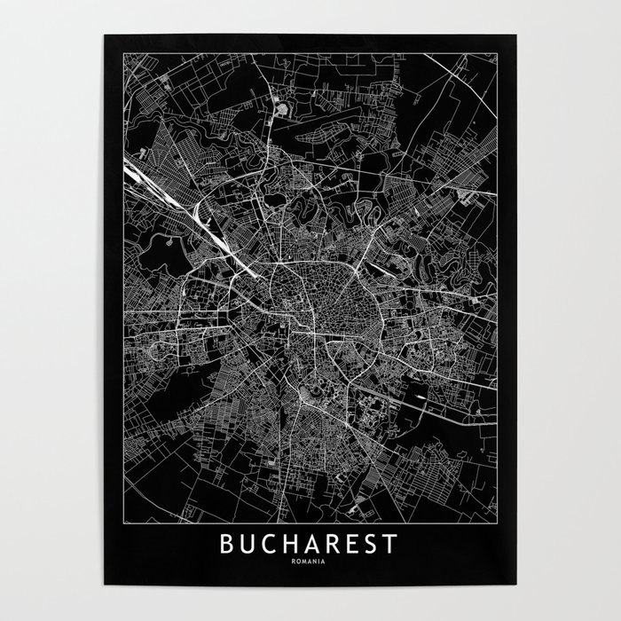 Bucharest Black Map Poster