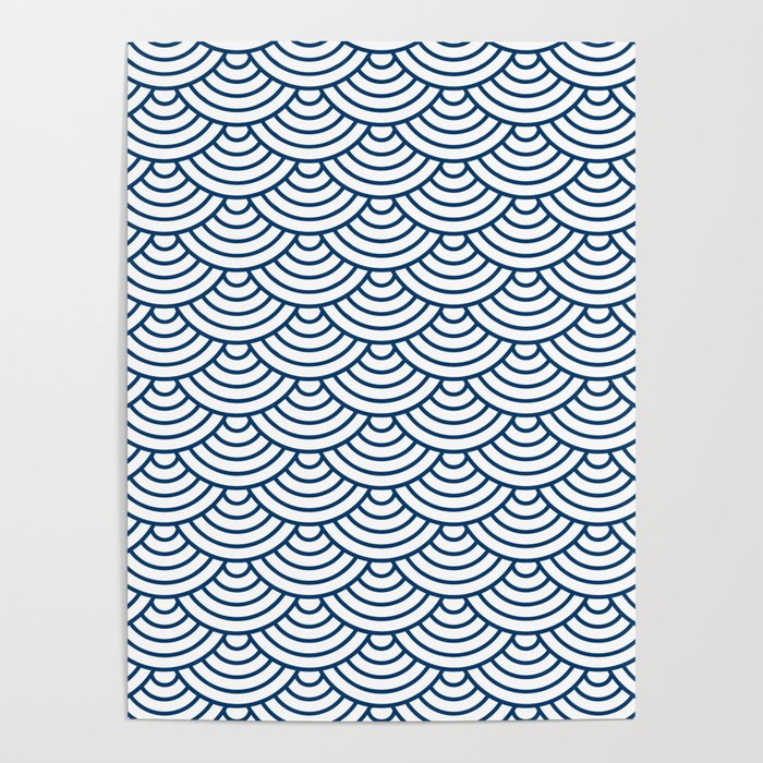 Blue Japanese wave pattern Poster