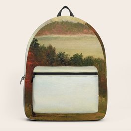 Autumn New England maple tree and birch October foliage lake sunrise alpine landscape painting by H. Dodge Martin Backpack