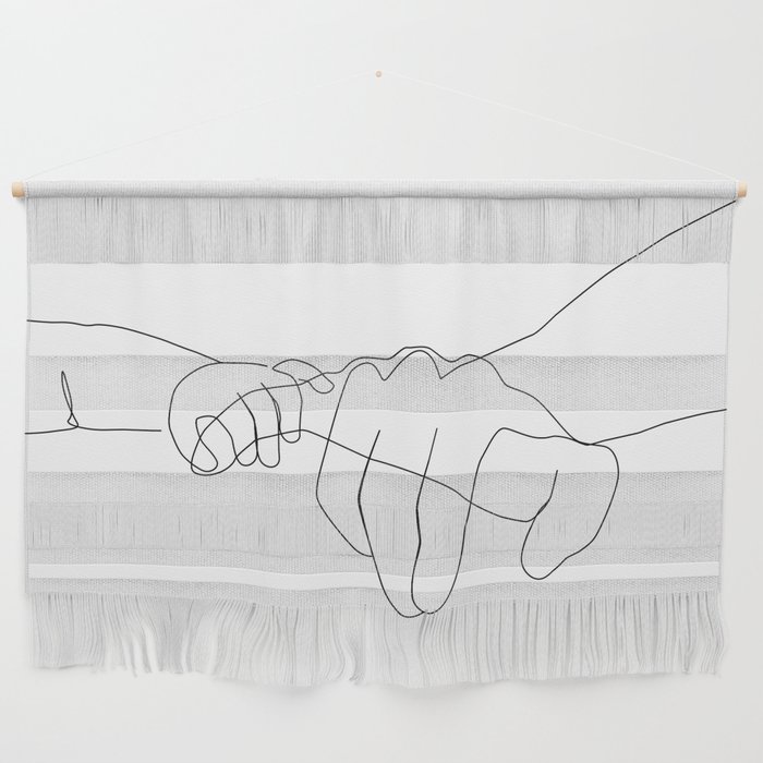 Father and Baby Pinky Swear / hand line drawing  Wall Hanging