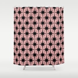 Atomic Age 1950s Retro Starburst Pattern in Black and 50s Dusty Blush Pink Shower Curtain