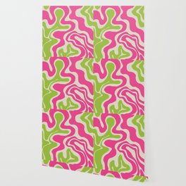 Cheeful Pink and Lime Green Swirl Lines Wallpaper