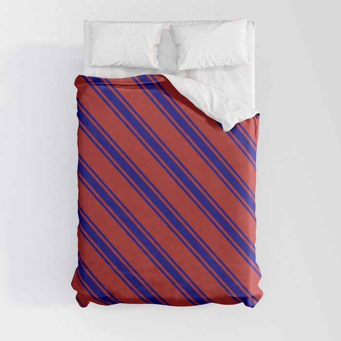 Red and Blue Colored Lined/Striped Pattern Duvet Cover