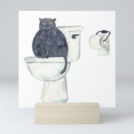 Black Cat toilet Painting Wall Poster Watercolor Mini Art Print