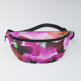 Abstract Pink Burgundy Orange White Pansies Floral Fanny Pack