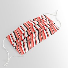 [ Thumbnail: Salmon, Red, White, and Black Colored Striped/Lined Pattern Face Mask ]