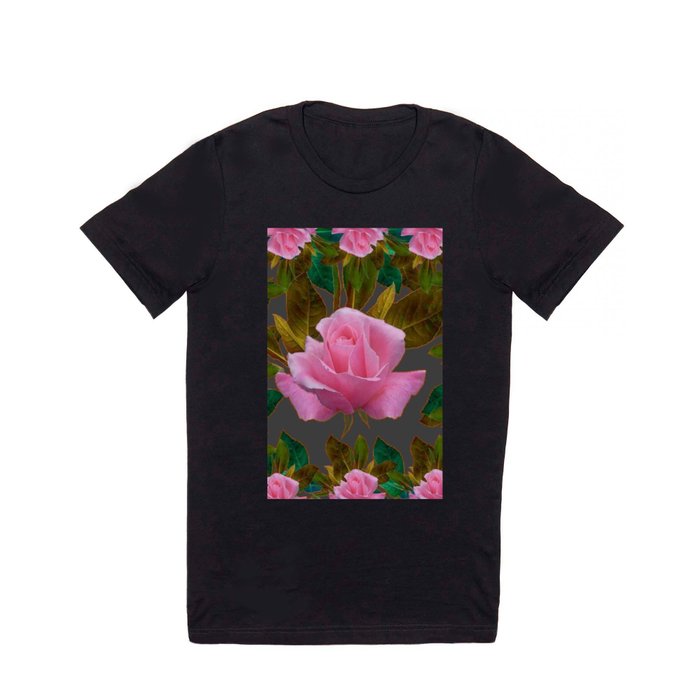 LEAFY PINK ROSE GARDEN & GREY PATTERNS ART T Shirt