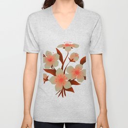 Red and white floral V Neck T Shirt