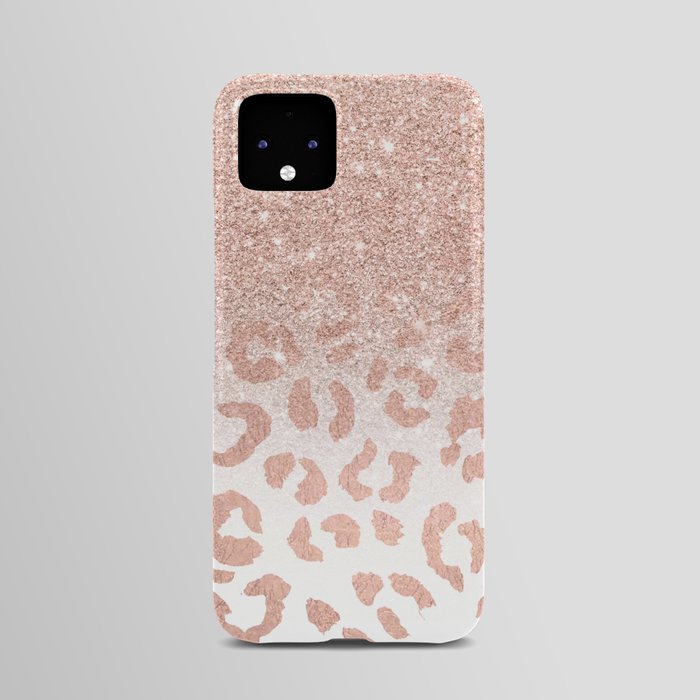 White hand painted leopard pattern on faux rose gold glitter by Audrey  Chenal - Audrey Chenal