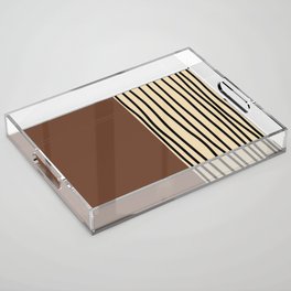 Abstract mid century modern minimalist stripes- Brown Acrylic Tray