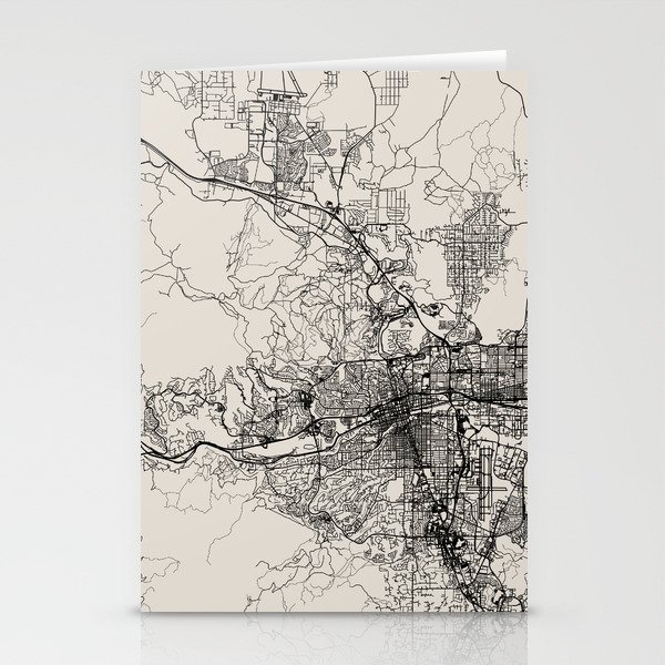 RENO, USA - Black and White City Map. United States of America Stationery Cards