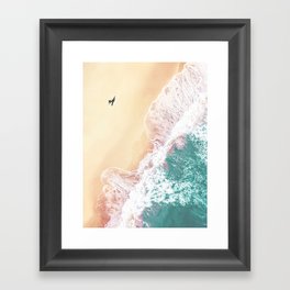 Aerial Ocean Waves | Teal Green Color Framed Art Print