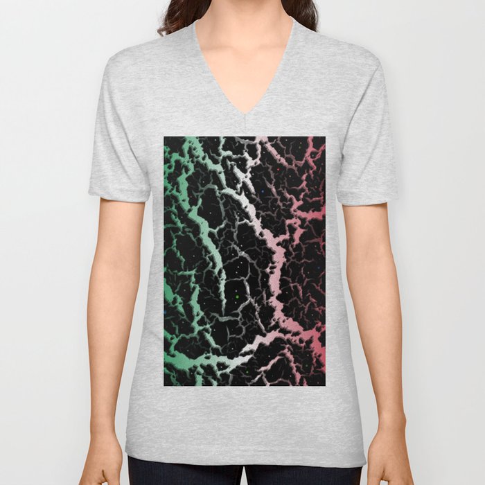 Cracked Space Lava - Green/White/Red V Neck T Shirt