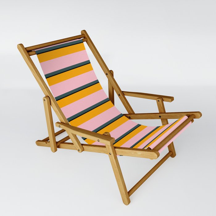 Orange, Pink, Dark Slate Gray & Black Colored Stripes Pattern Sling Chair