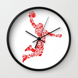 Basketball RED Wall Clock | People, Sweet, Friends, Comic, Boy, City, Music, Feather, Color, Peace 