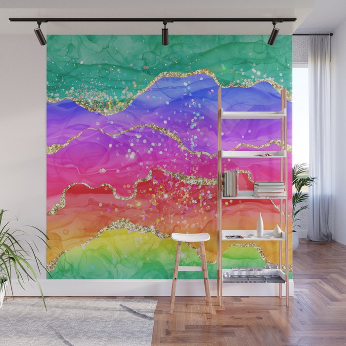 Vibrant Rainbow Glitter Agate Texture 04 Wall Mural