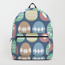 Cute, colorful painted Easter eggs pattern with dark blue background Backpack