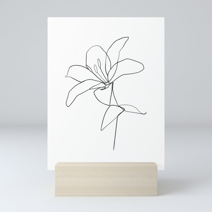 One line Lily flower print Mini Art Print