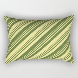 [ Thumbnail: Dark Olive Green & Tan Colored Lined/Striped Pattern Rectangular Pillow ]