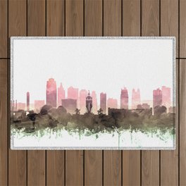 Kansas City Skyline Watercolor Blush Taupe by Zouzounio Art Outdoor Rug